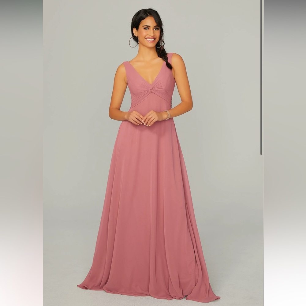 Morilee Knotted Bodice Chiffon Bridesmaid Dress in Bordeaux NWT